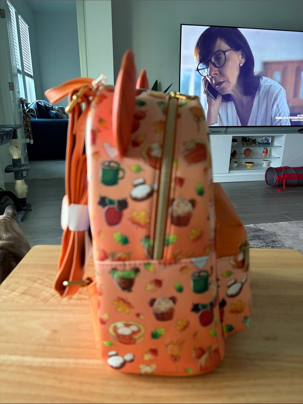 Loungefly Orange Pumpkin Ear Mini Backpack with Autumn Treats Print - Picture 2 of 4